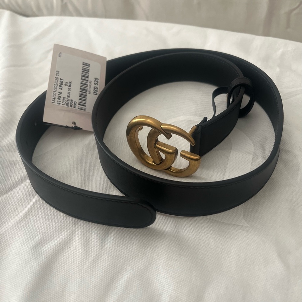Gucci Black Leather Belt with Gold Buckle